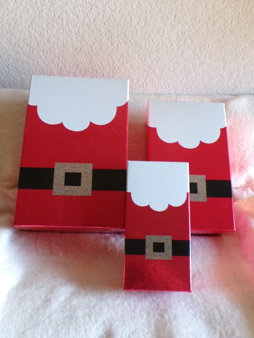 3 Santa Clause Gift Boxes Decor New Suit Belt Beard